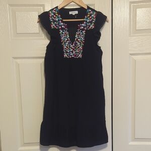 THML Black Dress with Vibrant Floral Pattern Embroidery